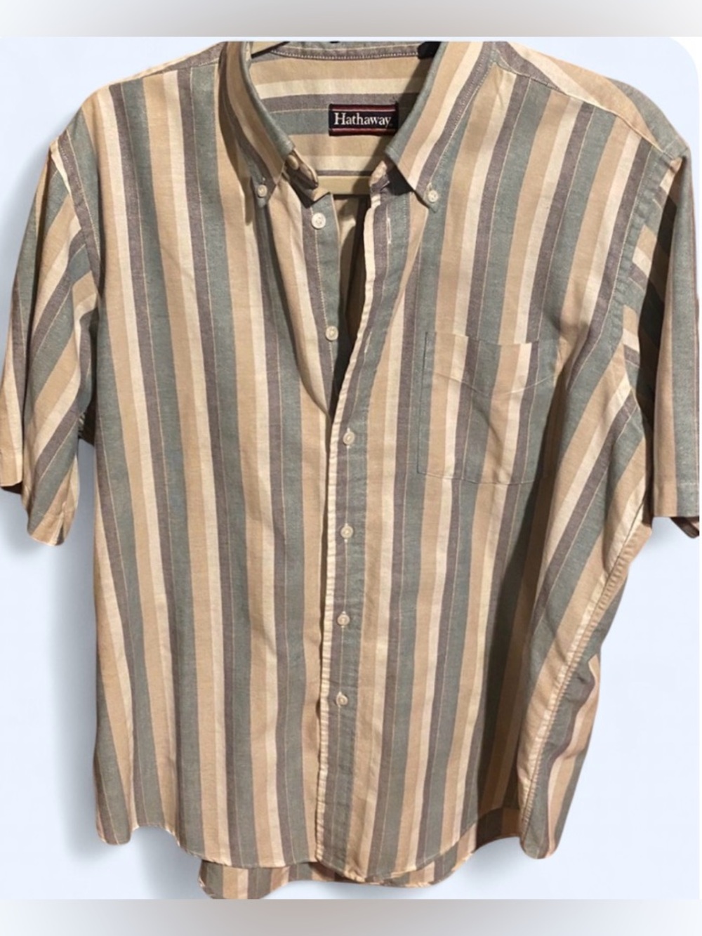 MENS Vintage Hathaway  Blue and Cream Vertical Stripe Short Sleeve Shirt